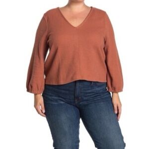 Madewell Rust V-Neck Long Sleeve Top size M #23